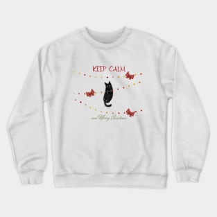 Merry Christmas - Black cats with Santa hat. Crewneck Sweatshirt